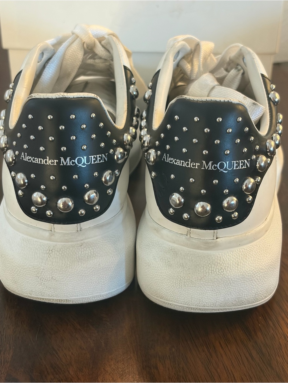 Alexander McQUEEN size 40EU, USA 7.5 White Leather Sneakers with Black Studded